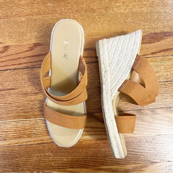 J.Crew Wide strap espadrille mule wedges Size 8 Tan Color Slip on Sandals - Picture 1 of 7